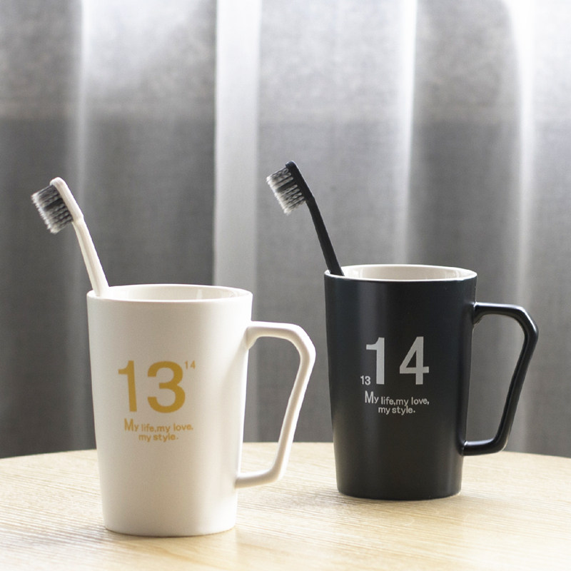 瓷闻家用情侣漱口杯欧式陶瓷牙刷杯黑白洗漱杯简约牙缸刷牙杯一对