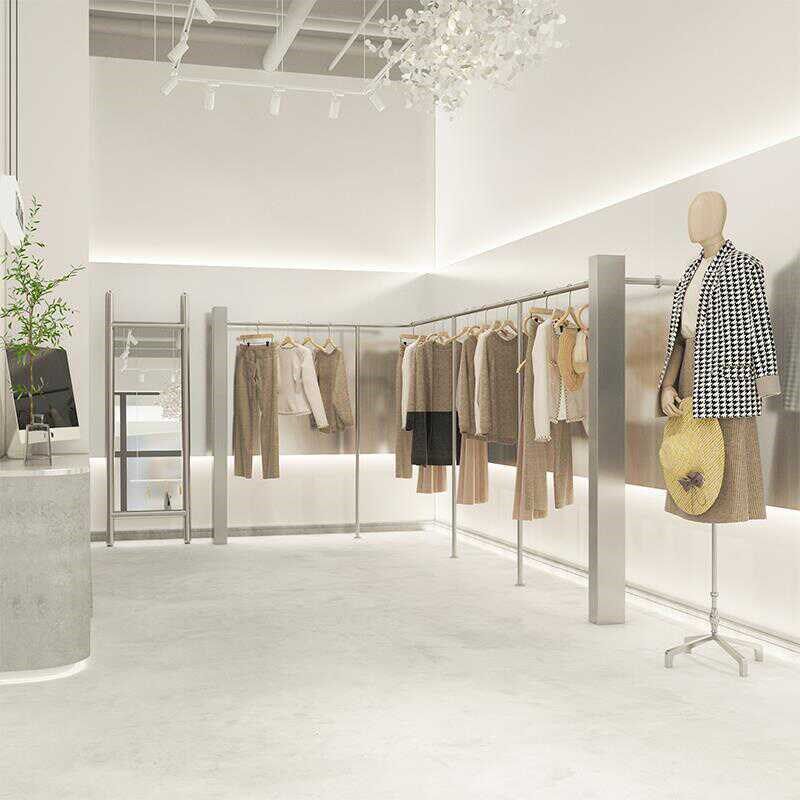 服装店展示架陈列道具童装女装店货架上墙架落地架不锈钢方管立柱