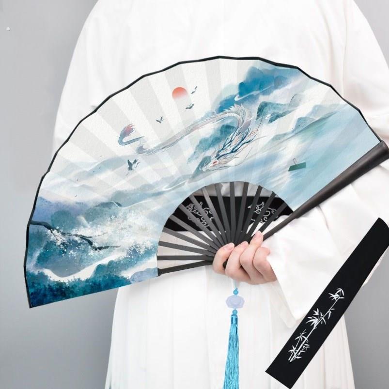 扇子男生霸气折扇古风玉骨中国风随身夏天可携式黑骨竹木质舞蹈扇