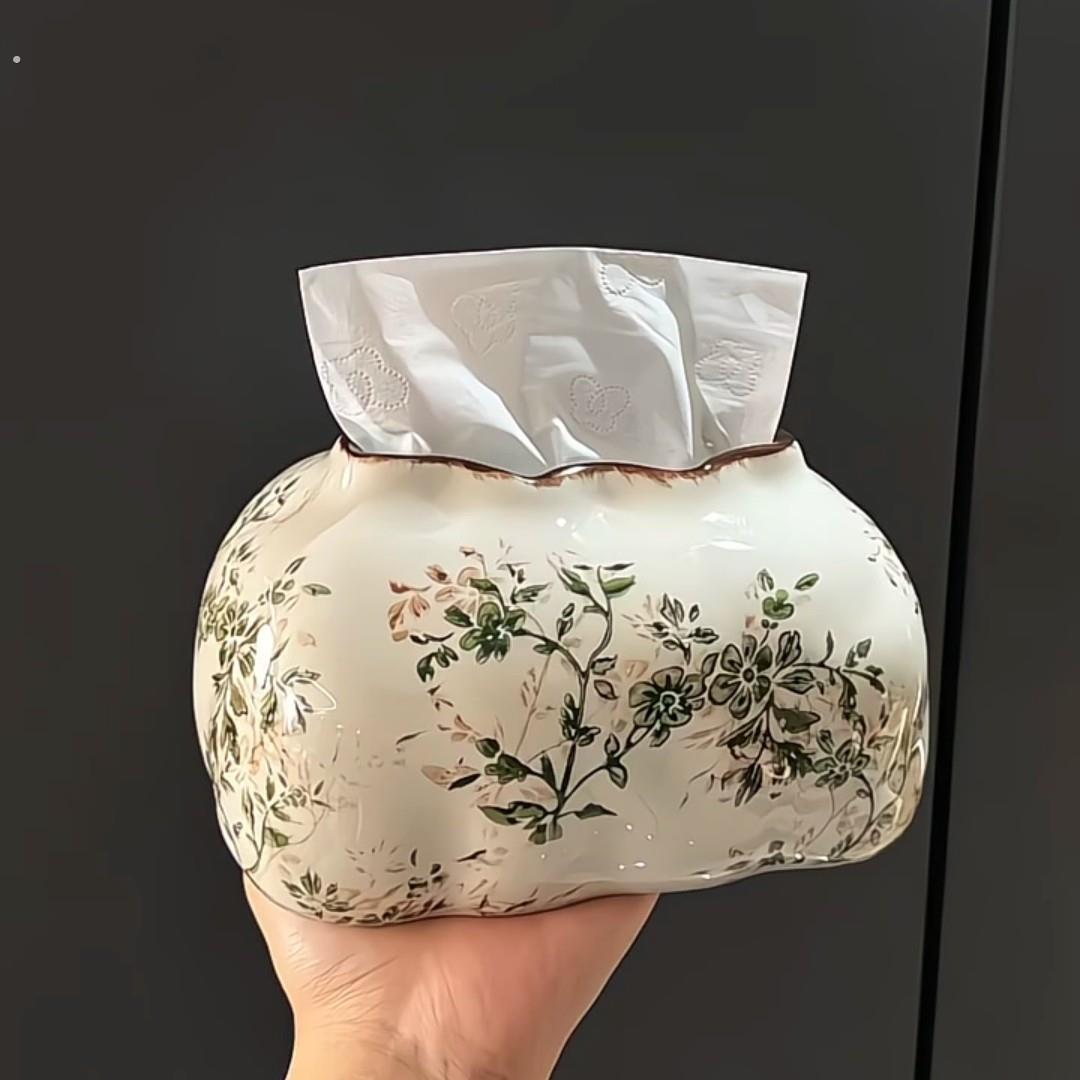法式复古纸巾盒家用客厅卫生纸盒陶瓷餐巾纸收纳盒创意桌面装饰摆