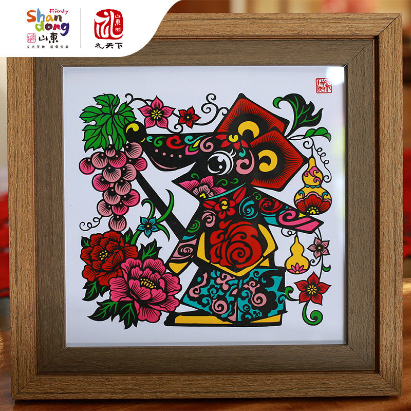 国家非遗技艺烟台手工剪纸子鼠祥瑞套色剪纸摆台送礼