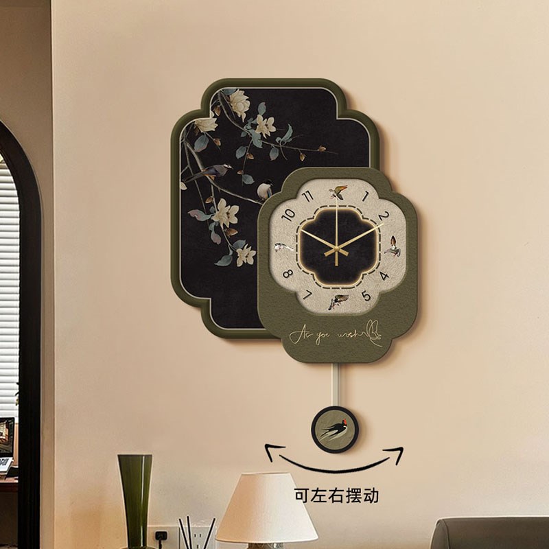 法式复古客厅挂钟中古风餐厅装饰画时钟可摇摆钟表创意高级感挂表