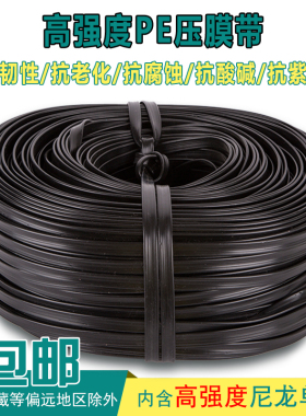温用农室P棚压膜绳子高强度黑色大E压膜带子高韧性扁平塑料托膜带