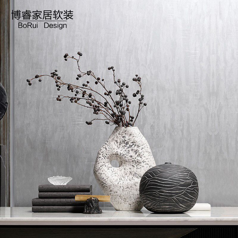 中式极简陶瓷花瓶玄关客纳插花样板房茶几桌面首饰厅收盒摆件组合