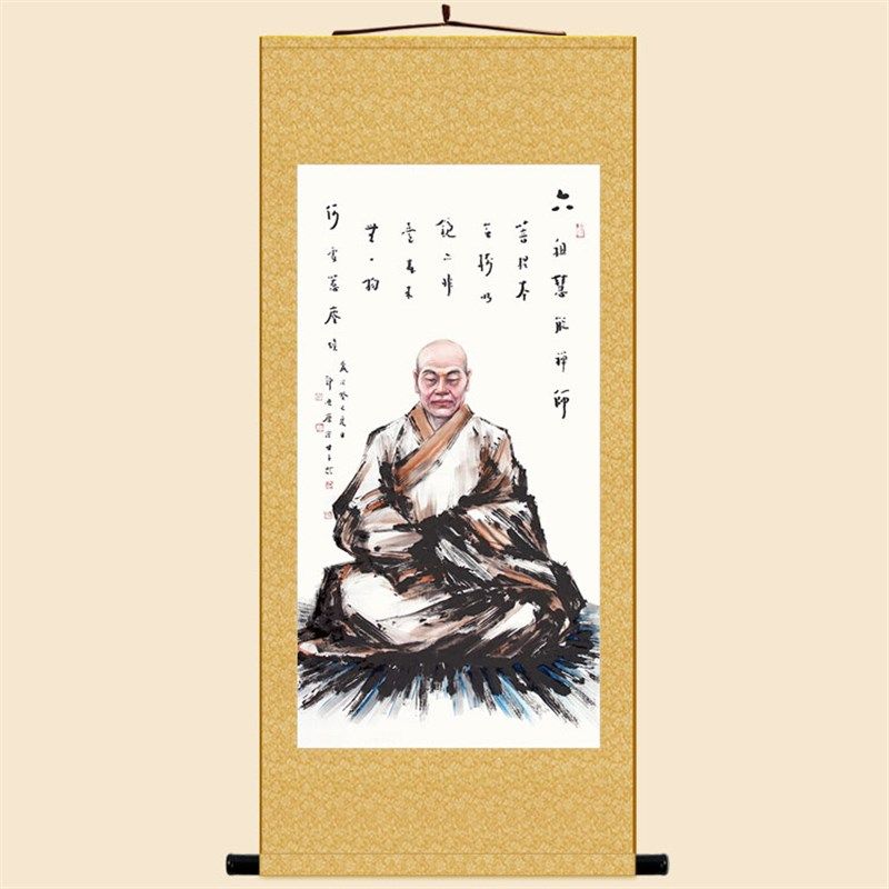 慧能六祖禅师人物画卷轴挂画 佛堂复古装饰画丝绸画 来图定制订做