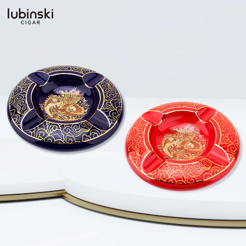 LUB烟NSKI大型雪茄烟灰缸陶瓷口意时尚个性大创径彩绘四I槽礼盒装