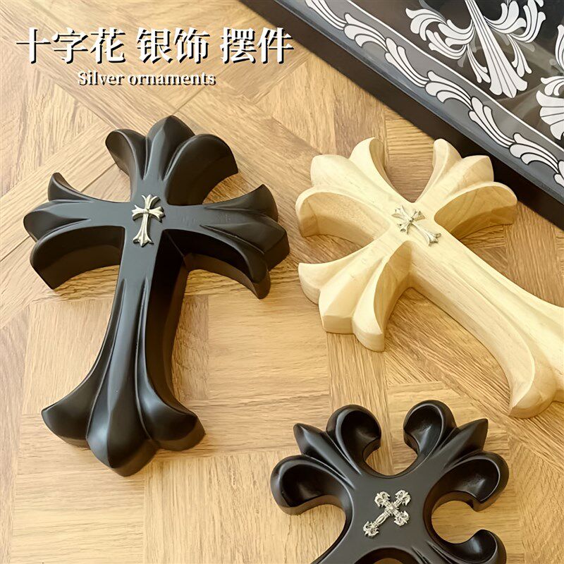 美实面居式木雕单品十字花银饰重工复古客厅大型桌家摆件墙壁装饰