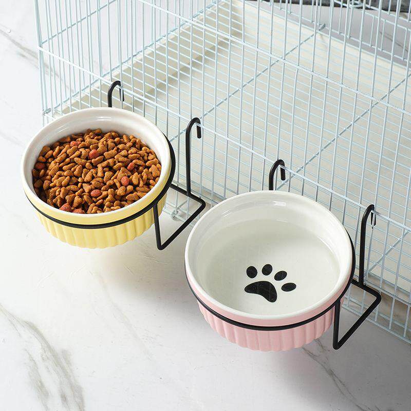 悬挂猫碗挂笼子猫咪饭碗小兔子食盆陶瓷猫粮狗碗盆增高架保护颈椎