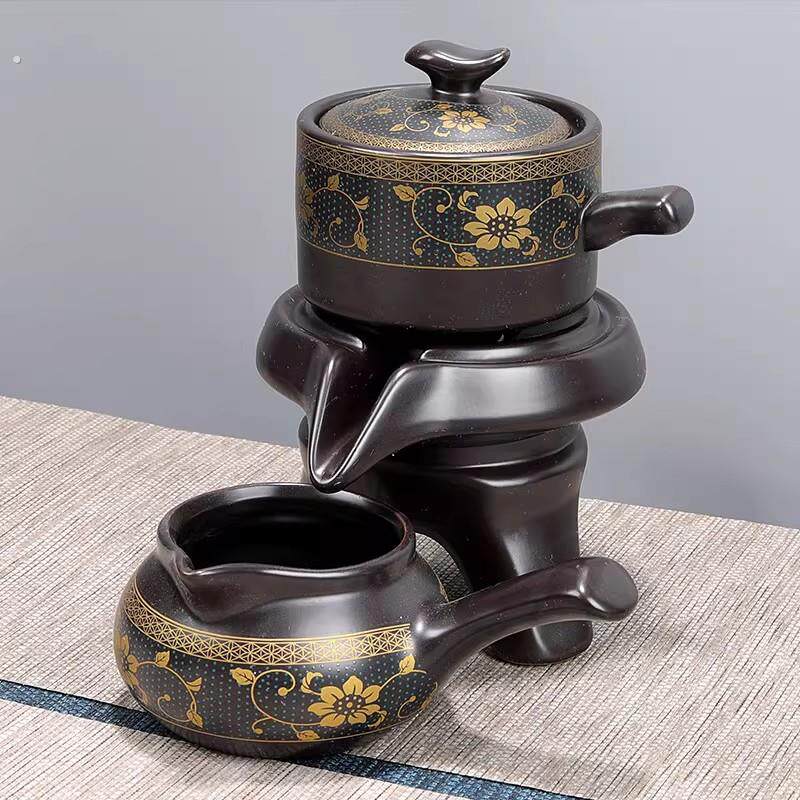 懒人茶具套装2025新款家用喝茶神器陶瓷功夫茶杯石磨泡茶壶半自动