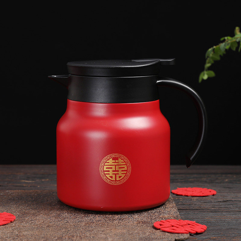 婚庆不锈钢保温壶结婚陪嫁茶壶红色一对开容壶暖水瓶小水量800ml