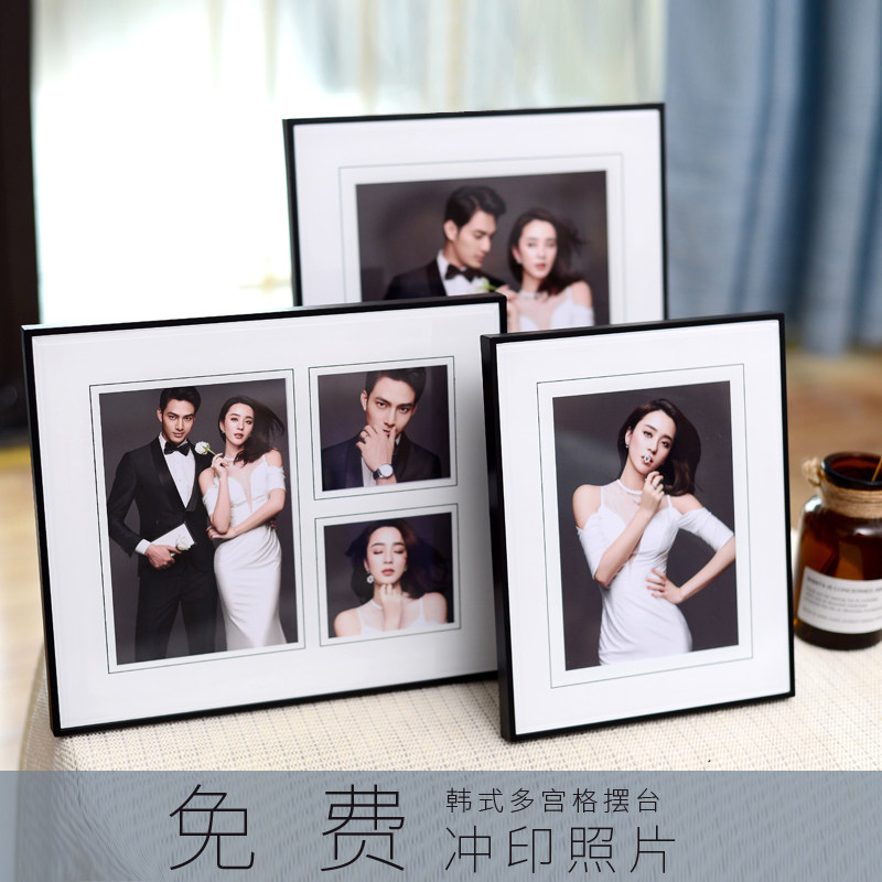 韩式婚纱水定制小相框摆台黑色照晶玻璃桌摆组婚结合照片制作10寸