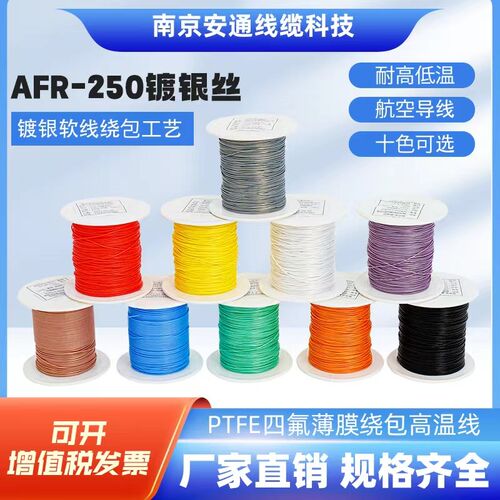 AF.250超细特软四氟薄膜绕包镀银高温线100平方 200/0.R8航空导线