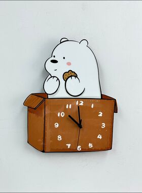 网红卡通箱子熊装饰挂墙钟表客厅幼儿园儿童房静音个性时钟挂钟