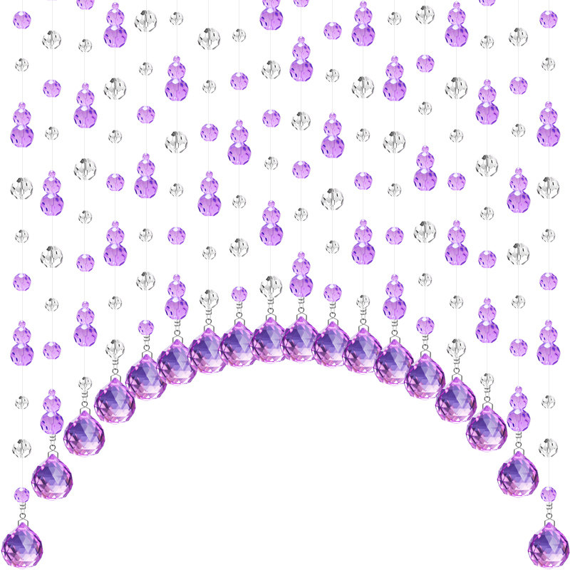 水晶珠帘门帘弧形紫色水晶帘隔断客厅玄关过道帘子葫芦家用免打孔