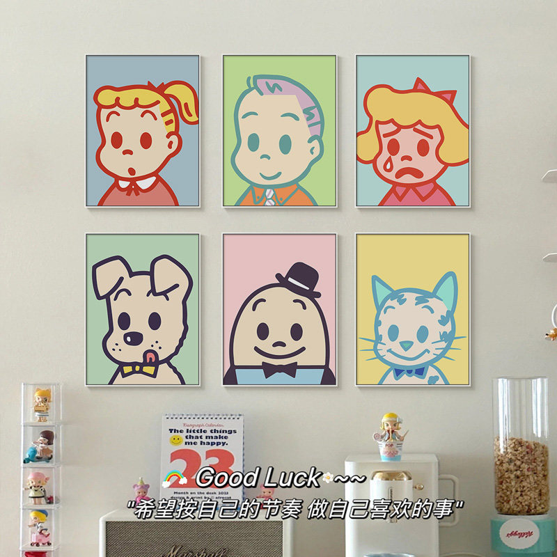 原众治潮流挂画小装艺术女孩男孩卧室餐厅田饰画卡通人物无框画