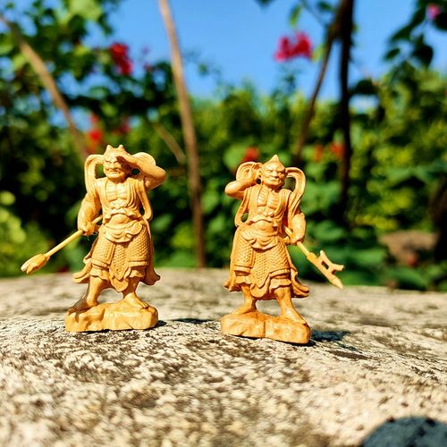 木雕千祖眼顺风耳摆件高4法米黄杨木手工雕刻妈里的左右护厘神像
