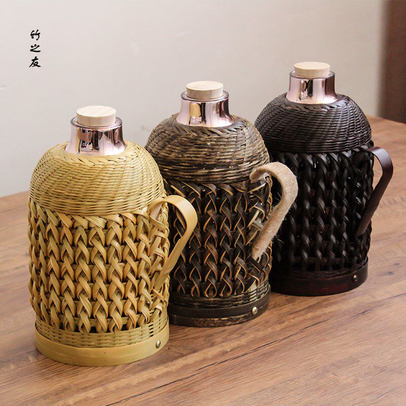 手工竹编热瓶壶保温瓶老式竹壳开热水家用茶室玻璃内胆复古水水瓶