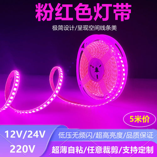 浪漫粉色12V24V粉红色灯带L瑰D粉光紫色条24伏E红灯超薄贴片220V
