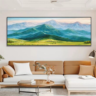 青山图有山无水挂靠山水画客厅沙发山景墙背有画背壁画西墙巨人山