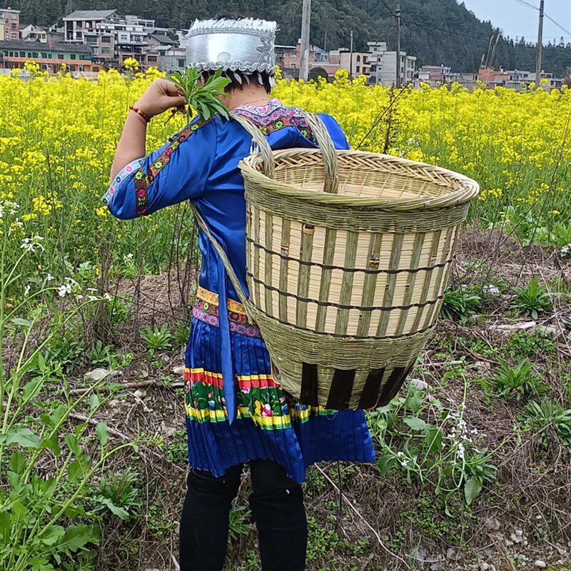 贵州纯手工竹编背篼 大号背篼 篓筐 菜筐 圆背背 背娄 柴背篼菜篓