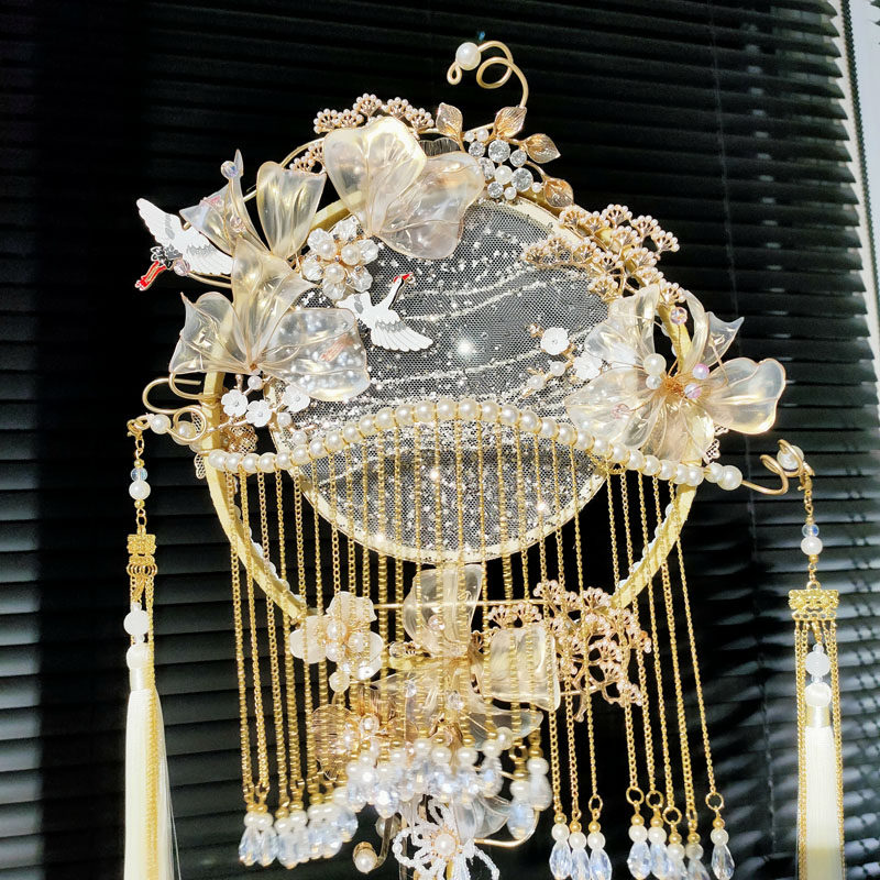 珍扇记 手开并捧 新娘高级团扇结婚中式秀禾花捧出门扇diy手蒂花