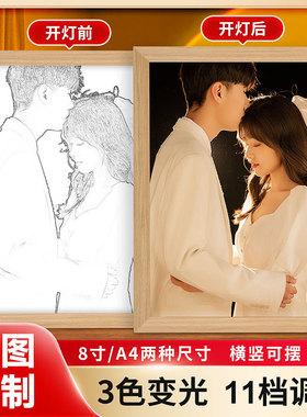 素描画像定制相框摆台画框阳光画灯光画diy小夜灯真人照片转手绘