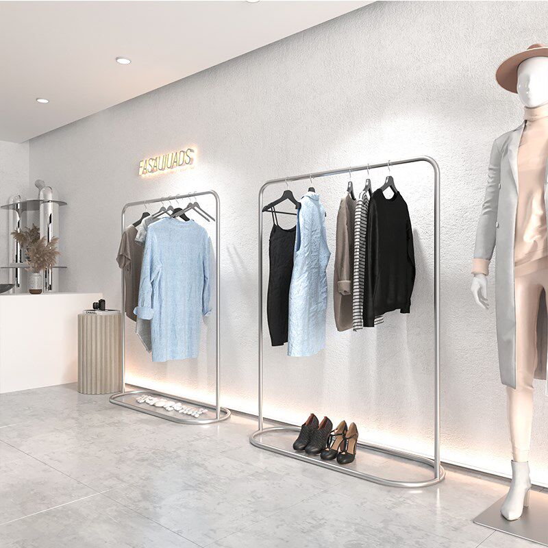 服装店展示架不锈钢银色陈列货架女装店简约中岛组合落地式挂衣架
