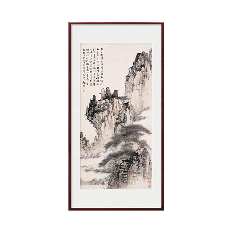新中式入门山水画玄关装饰画竖版走廊过道楼梯客厅挂画手绘国画