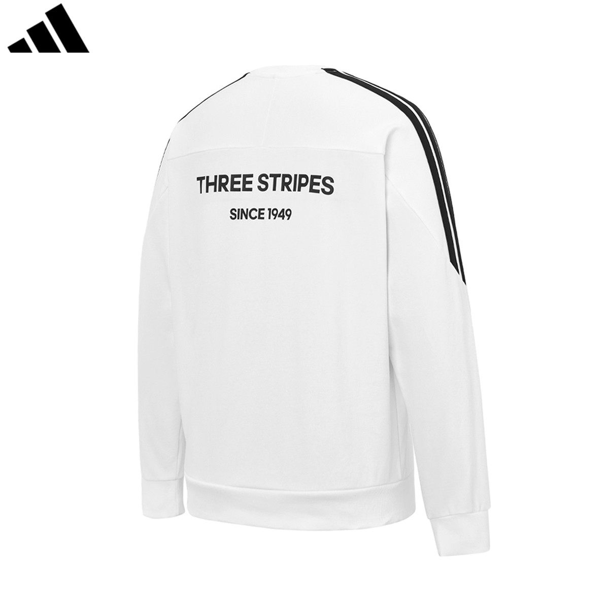 adidas男士白色圆领卫衣三条纹字母印花套头衫运动上衣KA2564