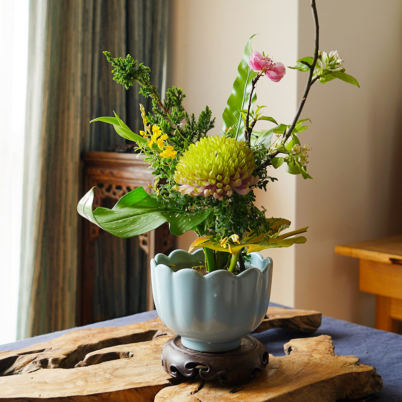 莲花碗中式日式禅意花道剑山插花器皿花器小源流池坊花艺软装空间