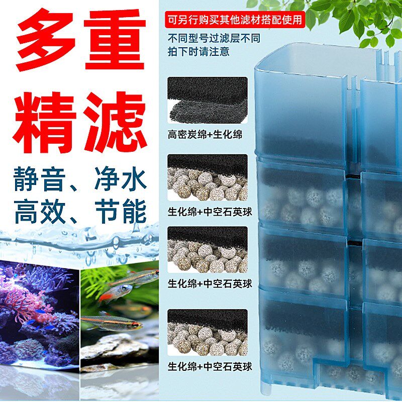 酷鱼2024A款壁挂过滤桶小型鱼缸用分层式壁挂过滤净水循环系统