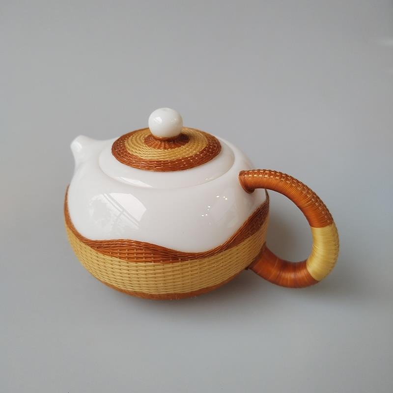 瓷胎竹编茶具套装茶壶竹丝扣瓷茶具套装中国特色礼物送外国友人