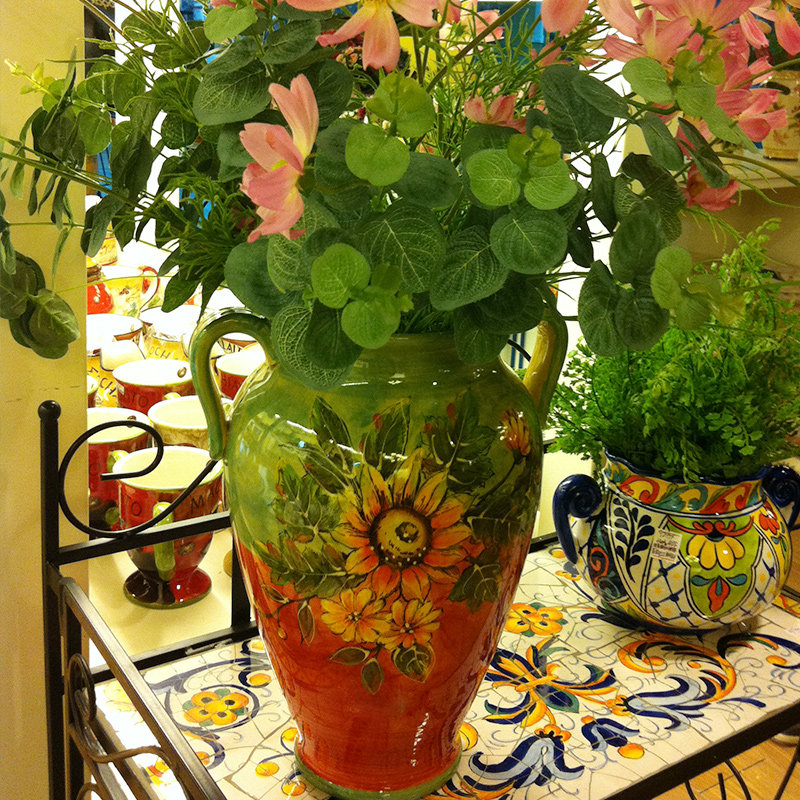 美式 彩绘向日葵陶瓷干花花插 特色家居摆件客厅艺术花瓶插花装饰