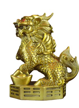 铜麒麟摆件一对纯铜麒麟八卦财富元宝公母麒麟家居客厅办公室装饰