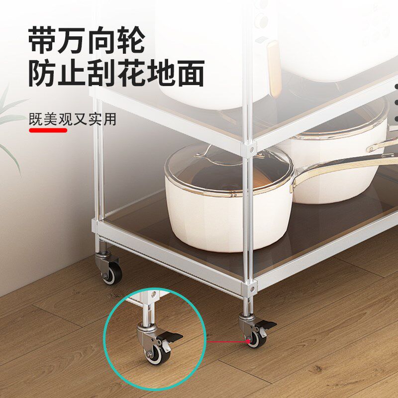 三层厨房微波炉置物架落地多层蒸烤箱架子多功能带轮不锈钢收纳架