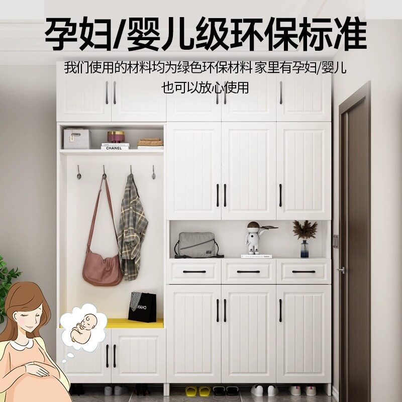 鞋柜门口家用进门大容量简约收纳玄关柜一体靠墙储物挂衣实木柜子