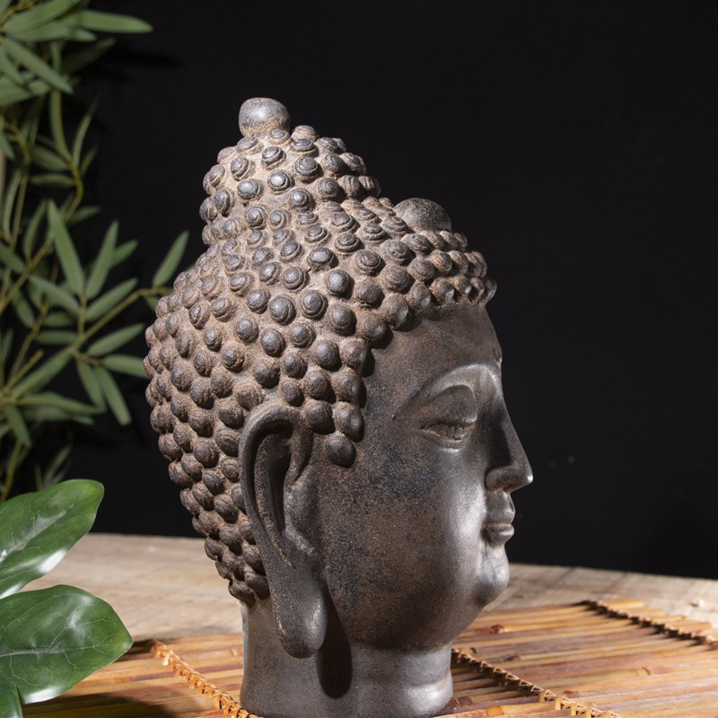 仿青石中国禅意摆件复古底座书房茶室茶宠中号佛头
