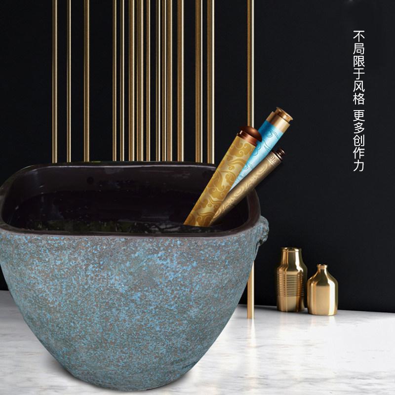 陶瓷摆件家用大号长方形水缸客厅时尚简约养鱼盆复古鱼缸栽树缸
