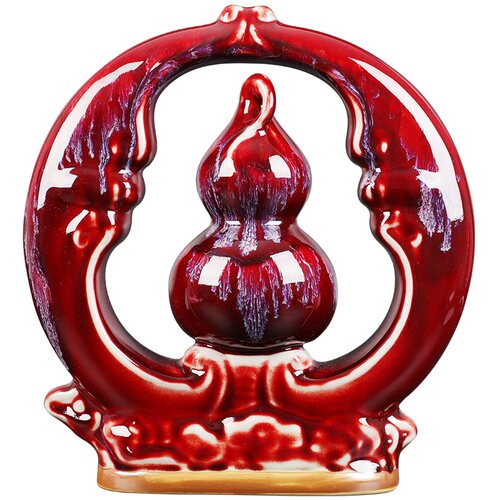 陶瓷器花瓶福中福葫芦窑变红钧瓷家居客厅酒柜装饰品工艺品摆件