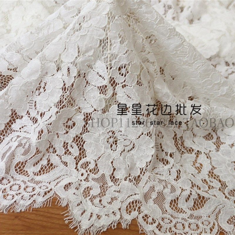 3米长重磅锦棉睫毛蕾丝面料DIY婚纱礼服窗帘婚庆台布服装裙子布料
