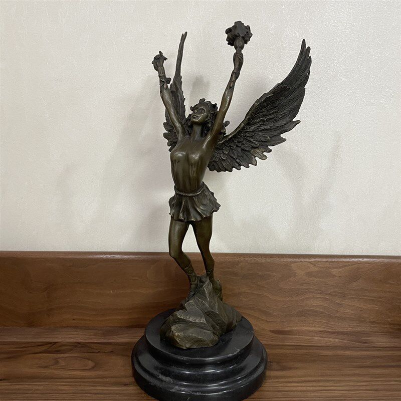 天使少女翅膀铜雕塑工艺礼品摆饰火炬女神欧式人物摆件设家居装饰