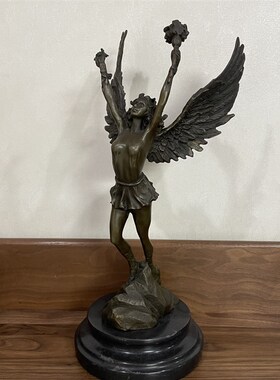 天使少女翅膀铜雕塑工艺礼品摆饰火炬女神欧式人物摆件设家居装饰