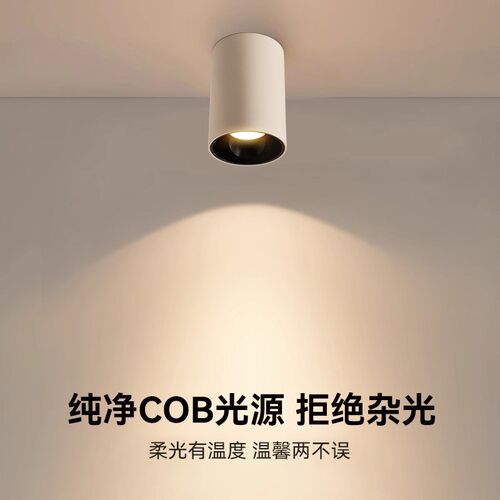 le明装筒灯圆形cob吸顶射灯过道背景墙客厅餐厅免开孔防眩筒灯