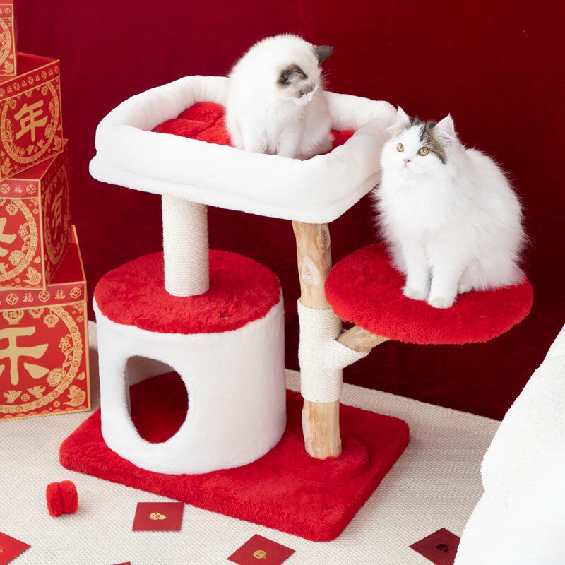 喵想树新年实木猫爬架猫窝一体小型多功能可拆洗跳台剑麻猫架子