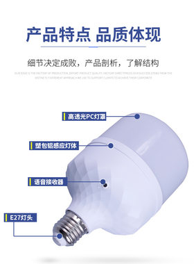 高级智能语音控制灯泡led螺纹口特亮节能40瓦螺丝口螺旋口声控e27