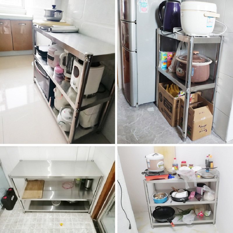不锈钢置物架家用货架厨房多层三层小型落地铁架子简易架子储物架
