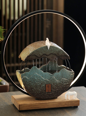 宽和 观山大号流水器摆件家用玄关禅意带灯发光新中式创意装饰品