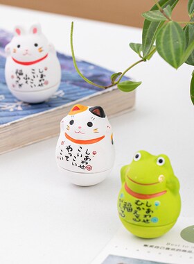 新品创意陶瓷卡通桌面不倒翁猫头鹰小兔子摆件陶瓷工艺品节日礼物