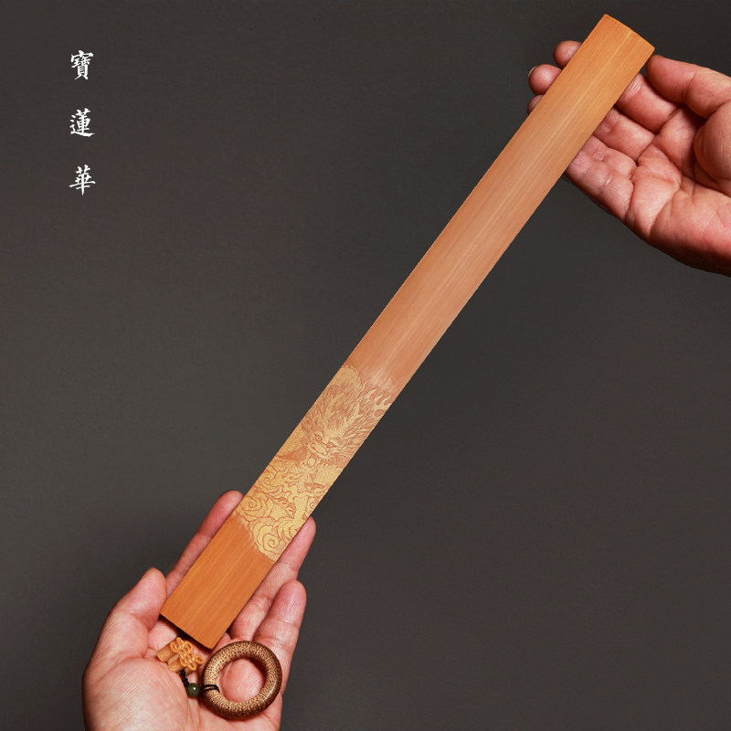 留竹竹雕刻戒袁 尺江手工竹刻老玉青教鞭手把件文房清供 茶玩摆件