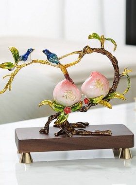 珐式彩福寿双全物桃摆件新中琅客厅玄关博古架长辈贺寿礼寿装饰品
